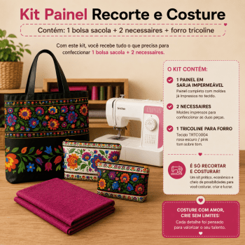 Kit Tecido Sarja Impermeável Painel Bolsa + 2 Necessaires + Forro Tricoline Floral Costura Criativa DIY -KITDGFG915733  