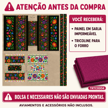 Kit Tecido Sarja Impermeável Painel Bolsa + 2 Necessaires + Forro Tricoline Floral Costura Criativa DIY -KITDGFG915733  