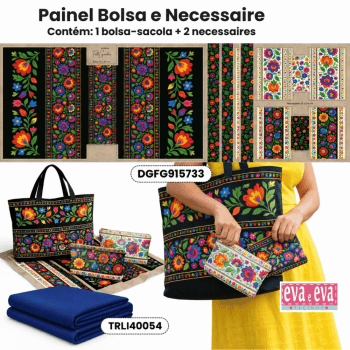 Kit Tecido Sarja Impermeável Painel Bolsa + 2 Necessaires + Forro Tricoline Floral Costura Criativa DIY -KITDGFG915733 Kit Tecido Sarja Impermeável Painel Bolsa + 2 Necessaires + Forro Tricoline Floral Costura Criativa DIY -KITDGFG915733