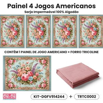 KIT JOGO AMERICANO | PAINEL DE TECIDO SARJA IMPERMEÁVEL | FLORES VINTAGE | KIT-DGFV914244