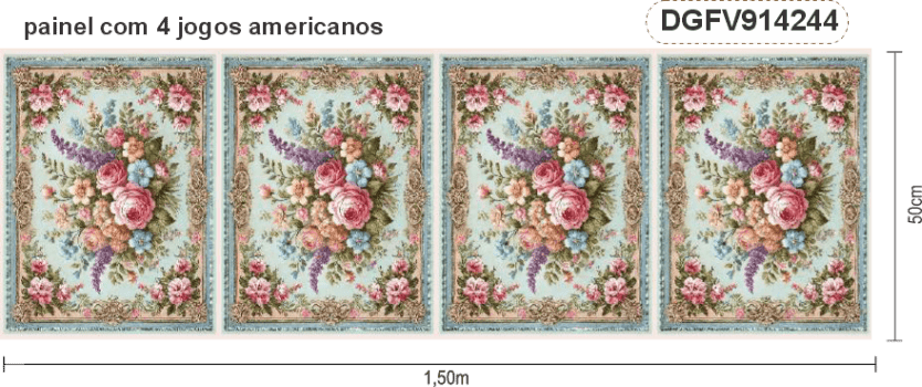 KIT JOGO AMERICANO | PAINEL DE TECIDO SARJA IMPERMEÁVEL | FLORES VINTAGE | KIT-DGFV914244