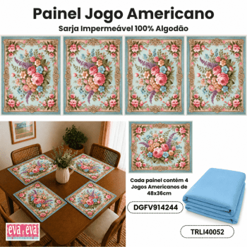 KIT JOGO AMERICANO | PAINEL DE TECIDO SARJA IMPERMEÁVEL COM FORRO EM TRICOLINE | FLORES VINTAGE | KIT-RC-JA4-DGFV9 KIT JOGO AMERICANO | PAINEL DE TECIDO SARJA IMPERMEÁVEL COM FORRO EM TRICOLINE | FLORES VINTAGE | KIT-RC-JA4-DGFV9