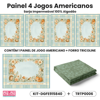 KIT JOGO AMERICANO | PAINEL DE TECIDO SARJA IMPERMEÁVEL | FLORESTA ENCANTADA | KIT-DGFE915840