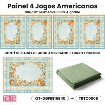 KIT JOGO AMERICANO | PAINEL DE TECIDO SARJA IMPERMEÁVEL COM FORO EM TRICOLINE | FLORESTA ENCANTADA | KIT-DGFE915840 KIT JOGO AMERICANO | PAINEL DE TECIDO SARJA IMPERMEÁVEL COM FORO EM TRICOLINE | FLORESTA ENCANTADA | KIT-DGFE915840