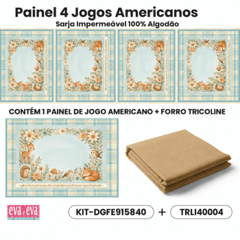 KIT Tecido Sarja Impermeável Painel com 4 Jogos Americanos Mesa Posta + Forro Tricoline Infantil Floral Costura Criativa DIY - KIT-DGFE915840 KIT Tecido Sarja Impermeável Painel com 4 Jogos Americanos Mesa Posta + Forro Tricoline Infantil Floral Costura Criativa DIY - KIT-DGFE915840