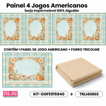 KIT Tecido Sarja Impermeável Painel com 4 Jogos Americanos Mesa Posta + Forro Tricoline Infantil Floral Costura Criativa DIY - KIT-DGFE915840 KIT Tecido Sarja Impermeável Painel com 4 Jogos Americanos Mesa Posta + Forro Tricoline Infantil Floral Costura Criativa DIY - KIT-DGFE915840