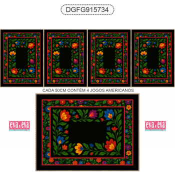 KIT JOGO AMERICANO | PAINEL DE TECIDO SARJA IMPERMEÁVEL | FOLK GARDEN | KIT-DGFG915734