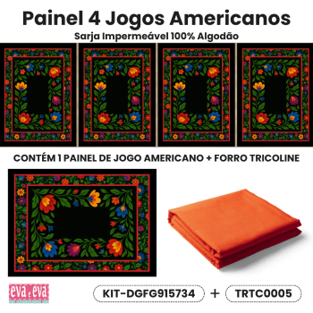 KIT JOGO AMERICANO | PAINEL DE TECIDO SARJA IMPERMEÁVEL | FOLK GARDEN | KIT-DGFG915734