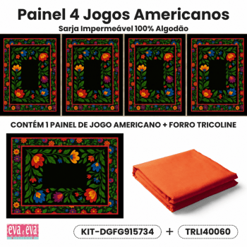 Kit Tecido Sarja Impermeável Painel com 4 Jogos Americanos Mesa Posta Floral + Forro Tricoline Costura Criativa DIY - KITDGFG915734 Kit Tecido Sarja Impermeável Painel com 4 Jogos Americanos Mesa Posta Floral + Forro Tricoline Costura Criativa DIY - KITDGFG915734