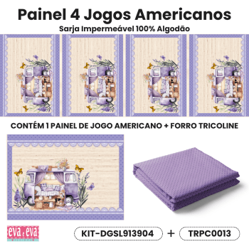 KIT JOGO AMERICANO | PAINEL DE TECIDO SARJA IMPERMEÁVEL | SIMPLESMENTE LAVANDA | KIT-DGSL913904