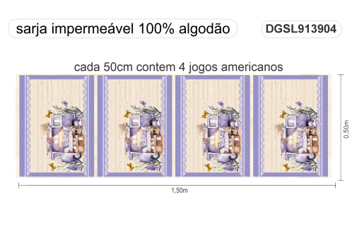 KIT JOGO AMERICANO | PAINEL DE TECIDO SARJA IMPERMEÁVEL | SIMPLESMENTE LAVANDA | KIT-DGSL913904