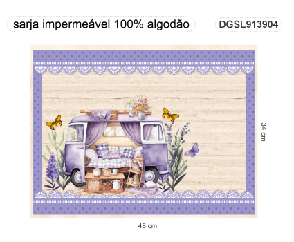 KIT JOGO AMERICANO | PAINEL DE TECIDO SARJA IMPERMEÁVEL | SIMPLESMENTE LAVANDA | KIT-DGSL913904