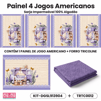 KIT JOGO AMERICANO | PAINEL DE TECIDO SARJA IMPERMEÁVEL COM FORO EM TRICOLINE | SIMPLESMENTE LAVANDA | KIT-DGSL913904 KIT JOGO AMERICANO | PAINEL DE TECIDO SARJA IMPERMEÁVEL COM FORO EM TRICOLINE | SIMPLESMENTE LAVANDA | KIT-DGSL913904