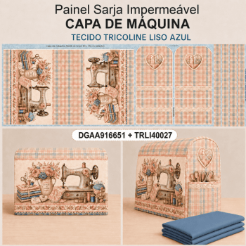 KIT Painel Capa de Máquina Ateliê do Amor + Tecido Tricoline Azul Antigo | KIT-DGAA916651 KIT Painel Capa de Máquina Ateliê do Amor + Tecido Tricoline Azul Antigo | KIT-DGAA916651