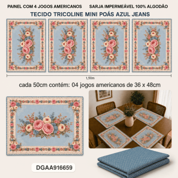 KIT JOGO AMERICANO| PAINEL DE TECIDO SARJA IMPERMEÁVEL | ATELIÊ DO AMOR | KIT-DGAA916659 KIT JOGO AMERICANO| PAINEL DE TECIDO SARJA IMPERMEÁVEL | ATELIÊ DO AMOR | KIT-DGAA916659