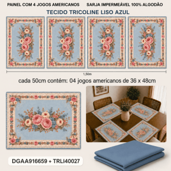 KIT JOGO AMERICANO| PAINEL DE TECIDO SARJA IMPERMEÁVEL | ATELIÊ DO AMOR | KIT-DGAA916659 KIT JOGO AMERICANO| PAINEL DE TECIDO SARJA IMPERMEÁVEL | ATELIÊ DO AMOR | KIT-DGAA916659