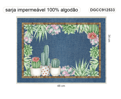 KIT JOGO AMERICANO| PAINEL DE TECIDO SARJA IMPERMEÁVEL | CATCUS E CIA | KIT-DGCC912533