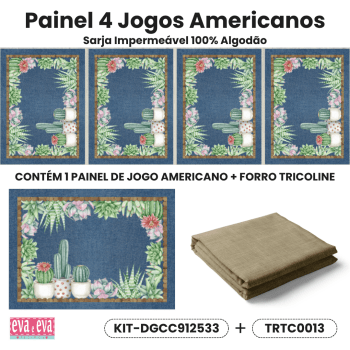 KIT JOGO AMERICANO| PAINEL DE TECIDO SARJA IMPERMEÁVEL | CROCHÊ COLORÊ | KIT-DGCC912533