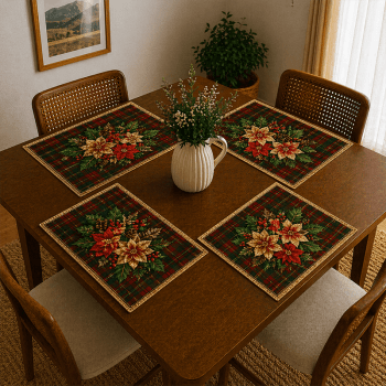 KIT JOGO AMERICANO| PAINEL DE TECIDO SARJA IMPERMEÁVEL | CROCHÊ COLORÊ | KIT-DGNE914765
