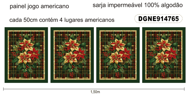 KIT JOGO AMERICANO| PAINEL DE TECIDO SARJA IMPERMEÁVEL | NATAL ELEGANCE | KIT-DGNE914765