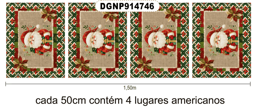 KIT JOGO AMERICANO| PAINEL DE TECIDO SARJA IMPERMEÁVEL | NATAL PATCHWORK | KIT-DGNP914746