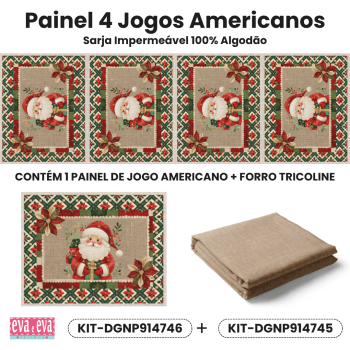 KIT JOGO AMERICANO| PAINEL DE TECIDO SARJA IMPERMEÁVEL | CROCHÊ COLORÊ | KIT-DGNP914746