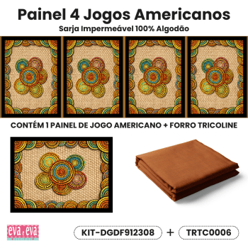 KIT JOGO AMERICANO| PAINEL DE TECIDO SARJA IMPERMEÁVEL | MANDALAS AFRICANAS | KIT-DGMA916513 KIT JOGO AMERICANO| PAINEL DE TECIDO SARJA IMPERMEÁVEL | MANDALAS AFRICANAS | KIT-DGMA916513