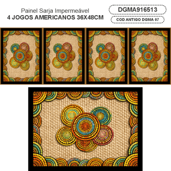 KIT JOGO AMERICANO| PAINEL DE TECIDO SARJA IMPERMEÁVEL | MANDALAS AFRICANAS | KIT-DGMA916513