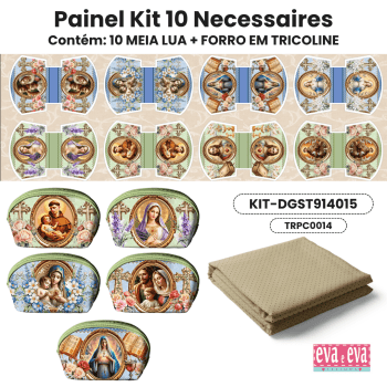 Tecido Painel em Sarja Impermeável 100% Algodão | Kit 10 Necessaires | Religioso - Santos| KIT-DGST914015