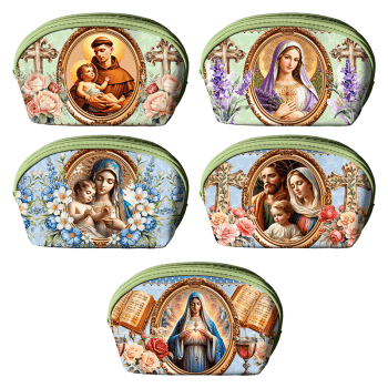 Tecido Painel em Sarja Impermeável 100% Algodão | Kit 10 Necessaires | Religioso - Santos| KIT-DGST914015