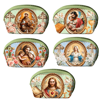 Tecido Painel em Sarja Impermeável 100% Algodão | Kit 10 Necessaires | Religioso - Santos| KIT-DGST914015