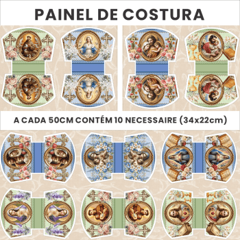 Tecido Painel em Sarja Impermeável 100% Algodão | Kit 10 Necessaires | Religioso - Santos| KIT-DGST914015