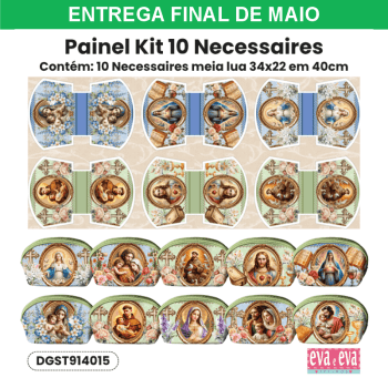 Tecido Painel em Sarja Impermeável 100% Algodão | Kit 10 Necessaires | Religioso - Santos| KIT-DGST914015