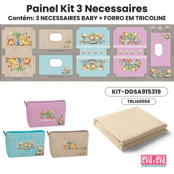 Tecido Painel em Sarja Impermeável 100% Algodão | Kit 3 Necessaires Baby | Infantil - Sonhos e Aventuras| KIT-DGSA915319