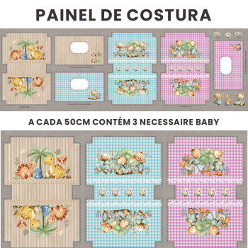 Tecido Painel em Sarja Impermeável 100% Algodão | Kit 3 Necessaires Baby | Infantil - Sonhos e Aventuras| KIT-DGSA915319