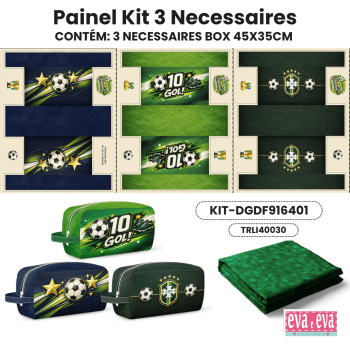 Tecido Painel em Sarja Impermeável 100% Algodão | Kit 3 Necessaires | DOMINGO DE FUTEBOL | KIT-DGDF916401 Tecido Painel em Sarja Impermeável 100% Algodão | Kit 3 Necessaires | DOMINGO DE FUTEBOL | KIT-DGDF916401