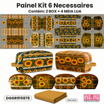 Tecido Painel em Sarja Impermeável 100% Algodão|Kit 6 Necessaires|CAMPOS DE GIRASSOL |KIT-DGGR915878 Tecido Painel em Sarja Impermeável 100% Algodão|Kit 6 Necessaires|CAMPOS DE GIRASSOL |KIT-DGGR915878