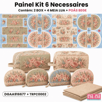 Tecido Painel em Sarja Impermeável 100% Algodão | Kit 6 Necessaires | Floral - Ateliê do Amor | KIT-DGAA916677 Tecido Painel em Sarja Impermeável 100% Algodão | Kit 6 Necessaires | Floral - Ateliê do Amor | KIT-DGAA916677