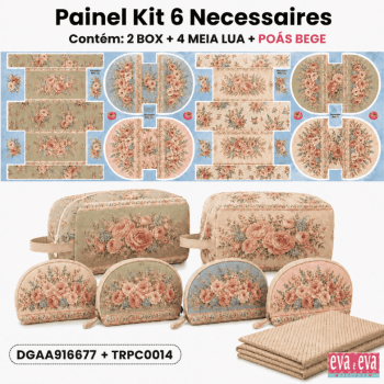 Tecido Painel em Sarja Impermeável 100% Algodão | Kit 6 Necessaires | Floral - Ateliê do Amor | KIT-DGAA916677