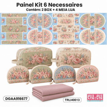 Tecido Painel em Sarja Impermeável 100% Algodão - Kit 6 Necessaires - Floral - Ateliê do Amor - KIT-DGAA916677 Tecido Painel em Sarja Impermeável 100% Algodão - Kit 6 Necessaires - Floral - Ateliê do Amor - KIT-DGAA916677