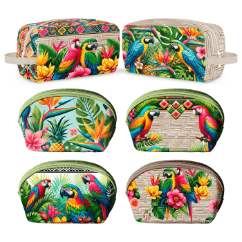 Tecido Painel em Sarja Impermeável 100% Algodão | Kit 6 Necessaires | Floral - Beleza Tropical| KIT-DGBT913902