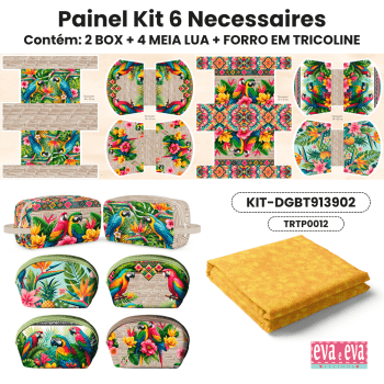 Tecido Painel em Sarja Impermeável 100% Algodão | Kit 6 Necessaires | Floral - Beleza Tropical| KIT-DGBT913902