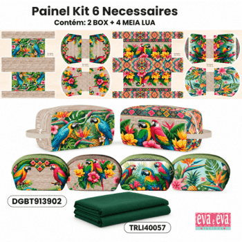KIT 6 NECESSAIRES | PAINEL DE TECIDO SARJA IMPERMEÁVEL COM FORO EM TRICOLINE | Floral - Beleza Tropical| KIT-DGBT913902 KIT 6 NECESSAIRES | PAINEL DE TECIDO SARJA IMPERMEÁVEL COM FORO EM TRICOLINE | Floral - Beleza Tropical| KIT-DGBT913902