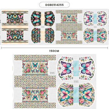 Tecido Painel em Sarja Impermeável 100% Algodão | Kit 6 Necessaires | Floral - Borboletas Encantadas | KIT-DGBE914255