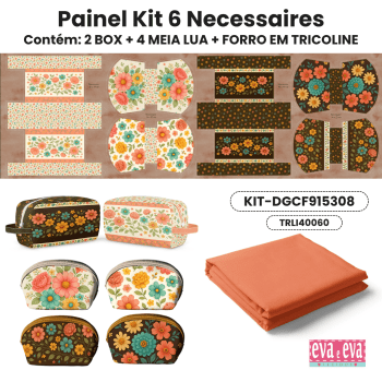Tecido Painel em Sarja Impermeável 100% Algodão | Kit 6 Necessaires | Floral - Caminho das Flores| KIT-DGCF915308