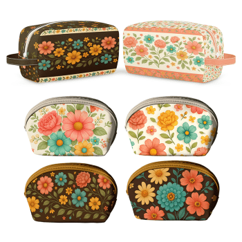 Tecido Painel em Sarja Impermeável 100% Algodão | Kit 6 Necessaires | Floral - Caminho das Flores| KIT-DGCF915308