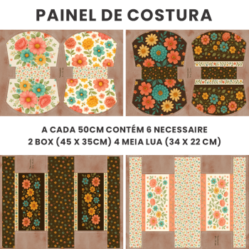 Tecido Painel em Sarja Impermeável 100% Algodão | Kit 6 Necessaires | Floral - Caminho das Flores| KIT-DGCF915308