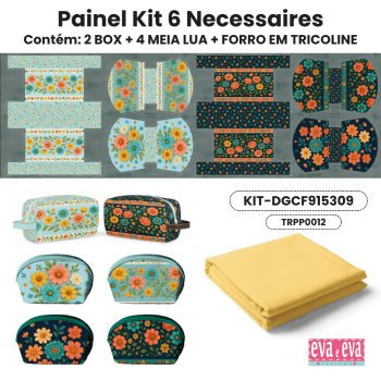 Tecido Painel em Sarja Impermeável 100% Algodão | Kit 6 Necessaires | Floral - Caminho das Flores| KIT-DGCF915309