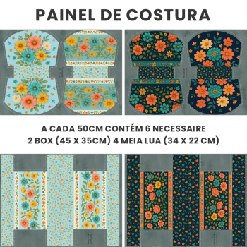 Tecido Painel em Sarja Impermeável 100% Algodão | Kit 6 Necessaires | Floral - Caminho das Flores| KIT-DGCF915309