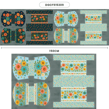 Tecido Painel em Sarja Impermeável 100% Algodão | Kit 6 Necessaires | Floral - Caminho das Flores| KIT-DGCF915309
